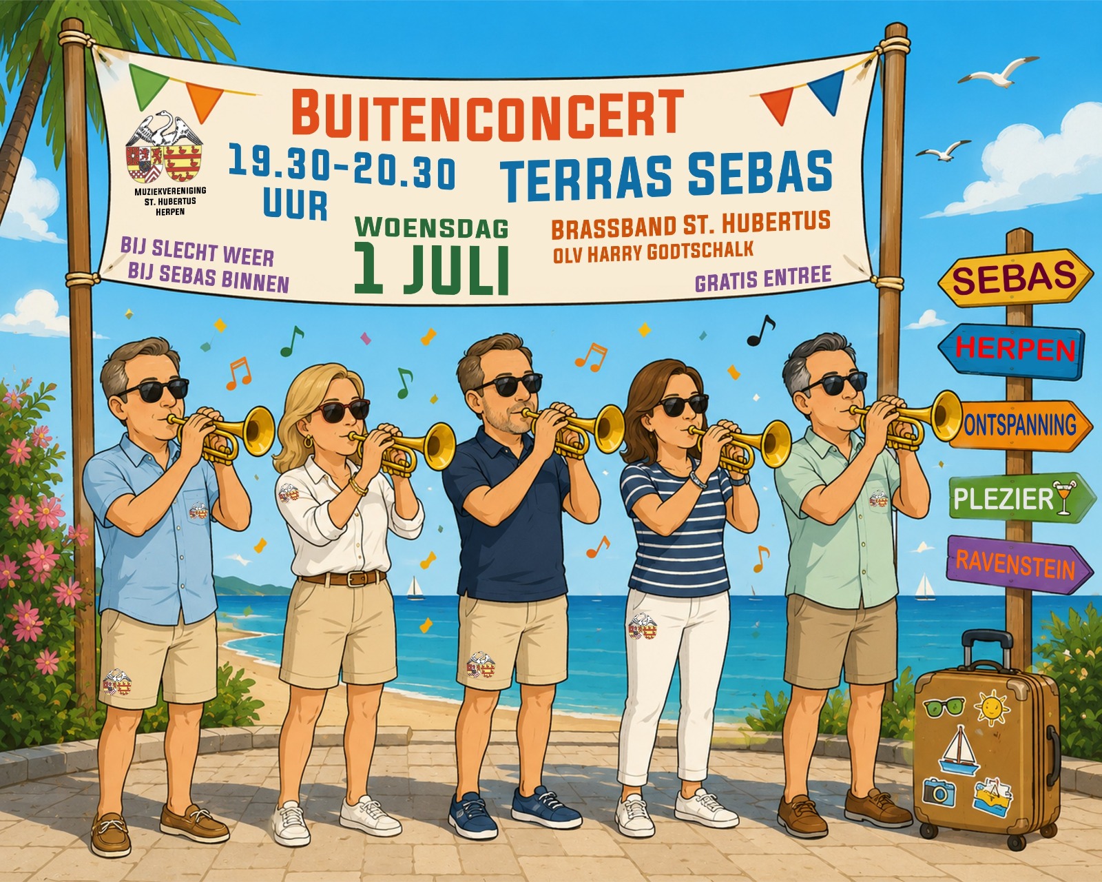 Zomers buitenconcert Brassband St. Hubertus
